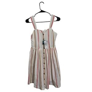 Roxy Sunlit Twist Striped Cotton Linen Button Front Mini Dress Women's XS - NWT